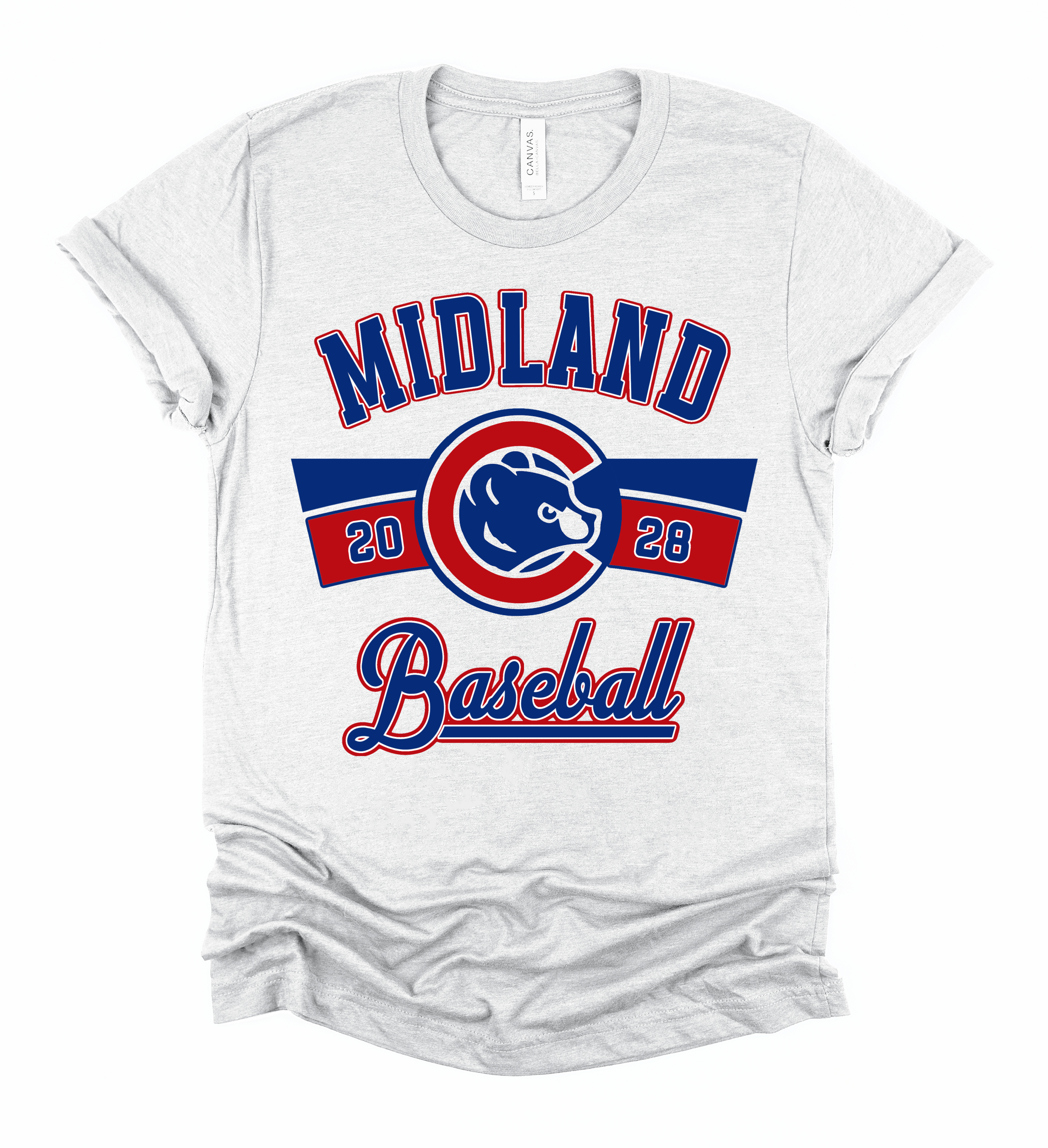 Pink Mustache Boutique White Dry Fit or Bella Canvas Midland Cubs Tee Home Plate Adult 3XL / Dry Fit