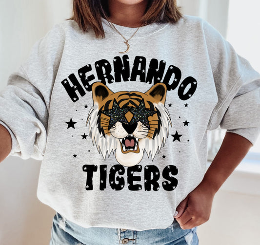 Gildan or Bella Canvas Hernando Tigers Star Sweatshirt / Youth and Adult Sizes/ Desoto County Schools / Mississippi School Shirt