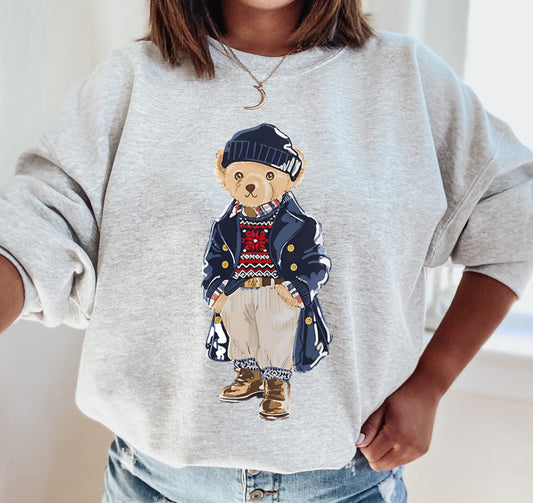 Ash Gildan or Bella Retro Teddy Bear Sweatshirt/ Youth and Adult Sizes