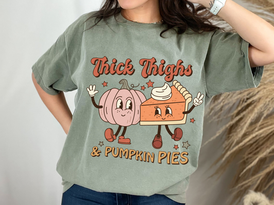 Comfort Colors Thick Thighs and Pumpkin Pies Thanksgiving Shirt