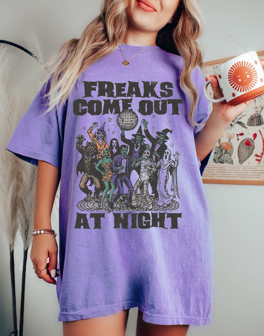 Comfort Colors Freaks Come Out At Night Halloween Characters Shirt/ Youth and Adult Sizes