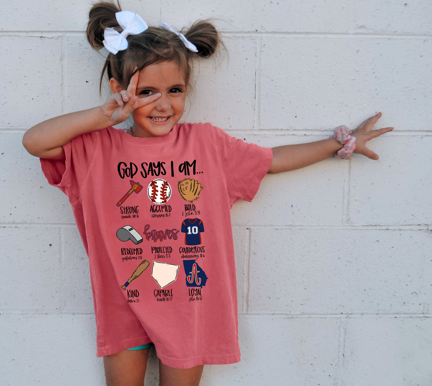 Pink Mustache Boutique Comfort Colors God Says I Am Brave - Braves Tee/ Youth and Adult Sizes Adult L