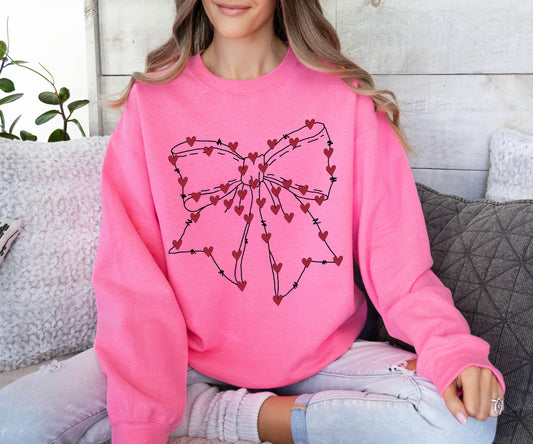 Valentines Bow Heart Sweatshirt/ Youth and Adult Sizes