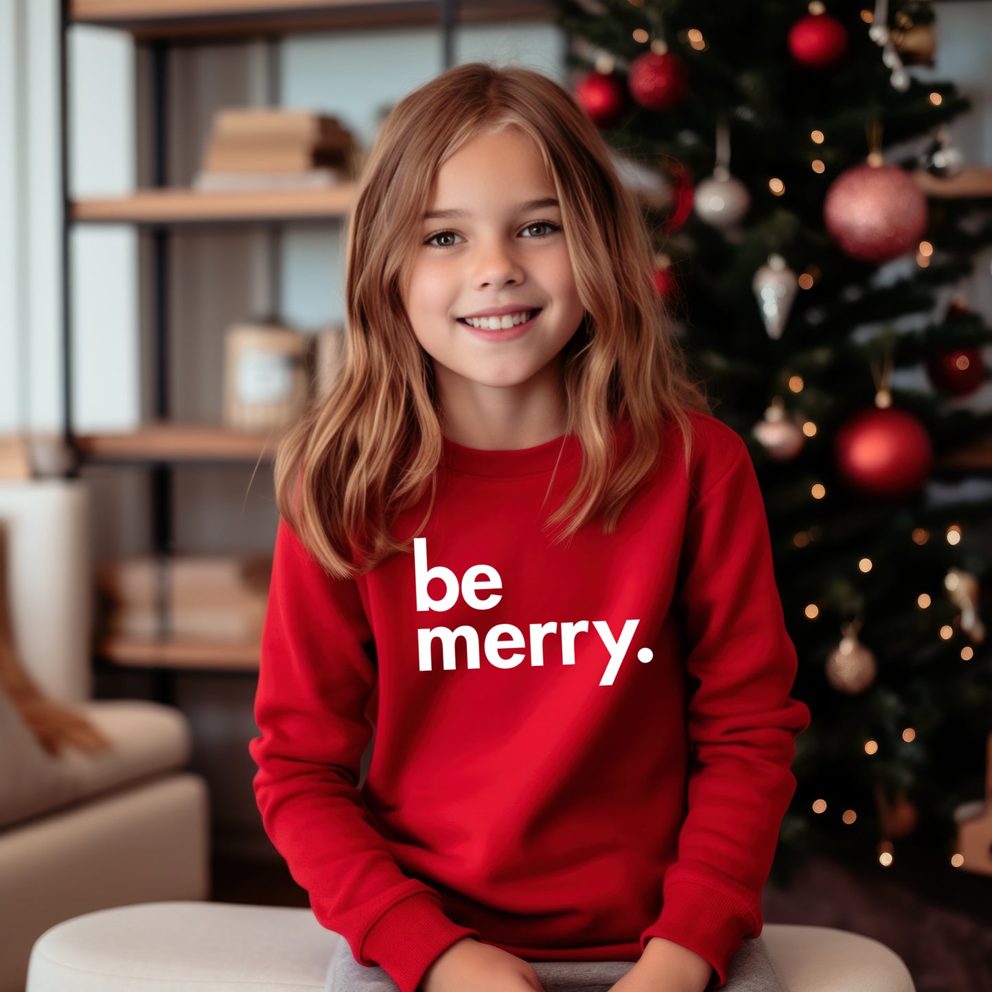 Red Be Merry Christmas Unisex Sized Sweatshirt - Youth and Adult Size - Christmas Sweatshirt