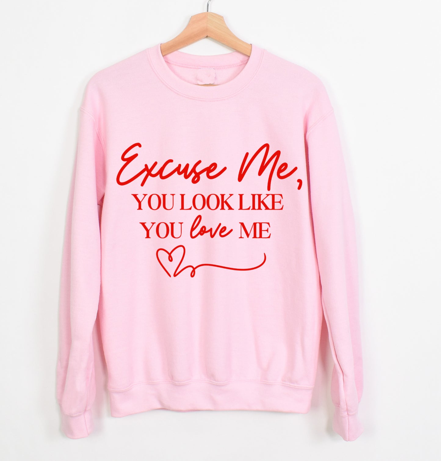 Pink Gildan or Bella Canvas Valentines Excuse Me, You Look Like You Love Me Sweatshirt/ Adult Sizes / Gifts For Her