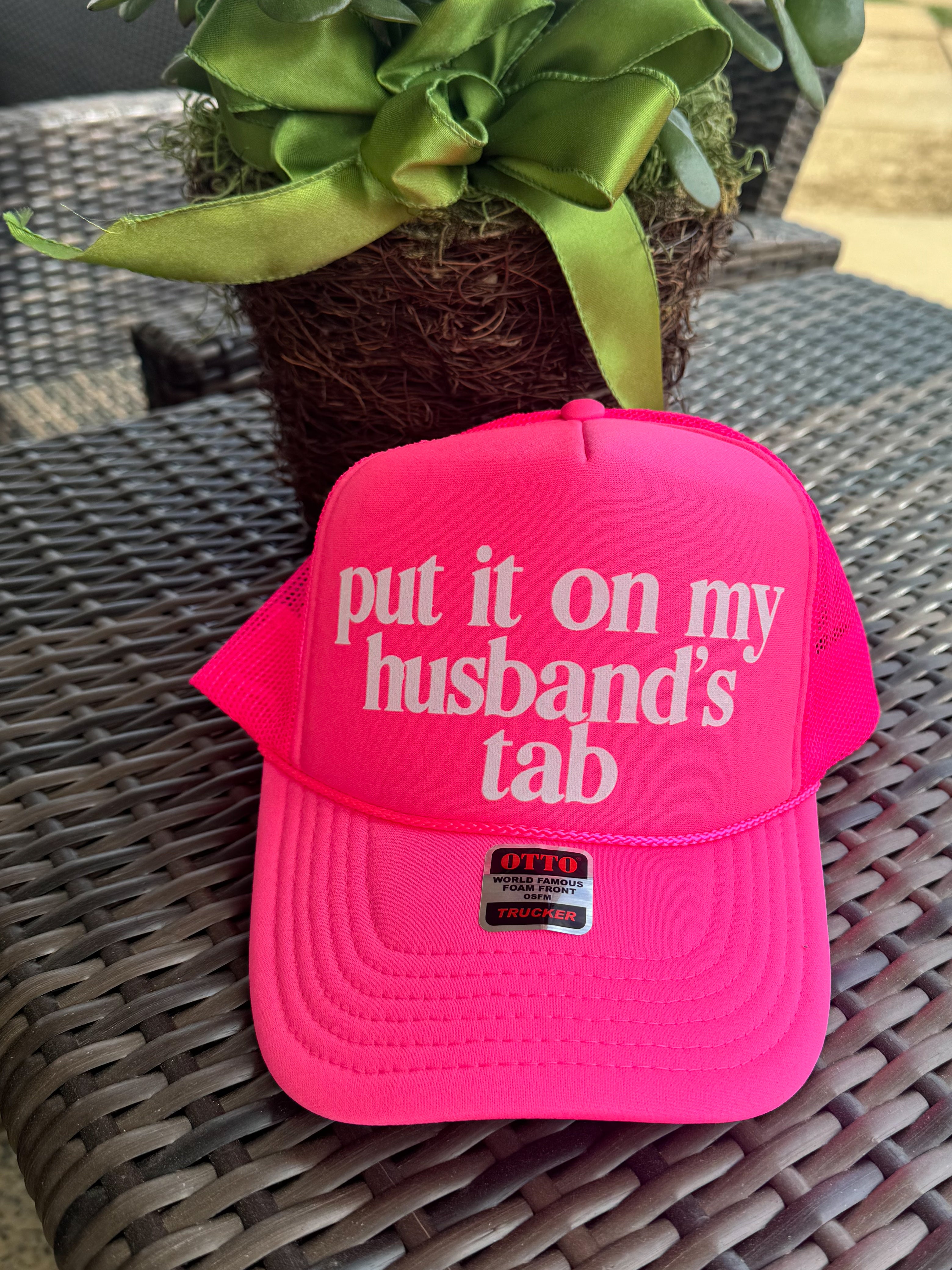 Pink Put It On My Husbands Tab Trucker Hat Funny Trucker Hat