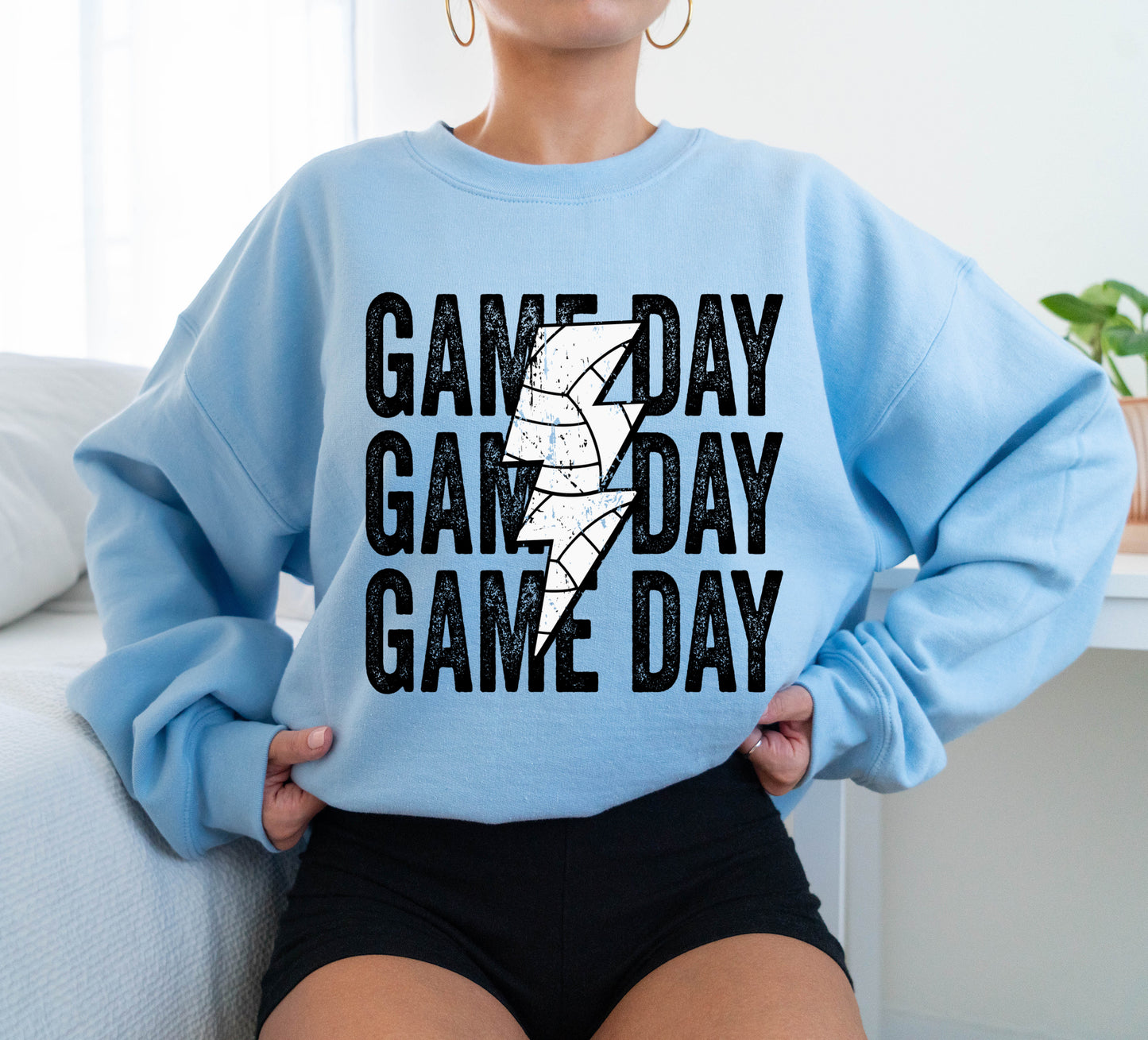 GIldan or Bella Volleyball Game Day Lightning Bolt Sweatshirt - Adult Sized/ Volleyball Sweatshirt