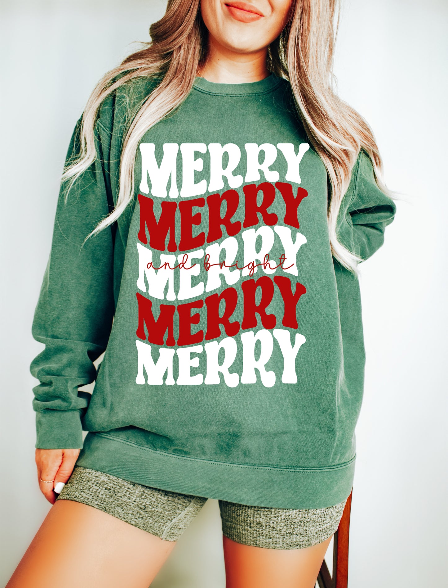 Comfort Colors Christmas Merry and Bright Sweatshirt/ Christmas Sweatshirt