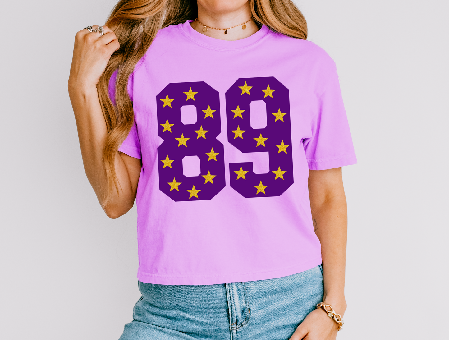 MULTIPLE COLORS CROPPED Custom Comfort Colors Number School Colors Football Shirt - Football Mom Shirt with Number -Faux Glitter Stars