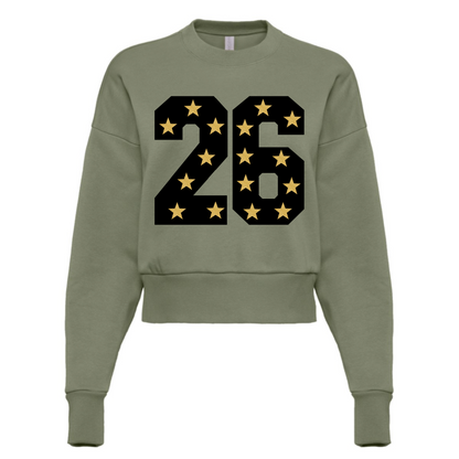 CROPPED Custom Number School Colors Sports Sweatshirt -(Lots of Color Options) Football/Soccer/ Volleyball/ Baseball/ Softball Mom Sweatshirt with Number -Faux Glitter Stars