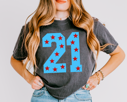 MULTIPLE COLORS CROPPED Custom Comfort Colors Number School Colors Football Shirt - Football Mom Shirt with Number -Faux Glitter Stars