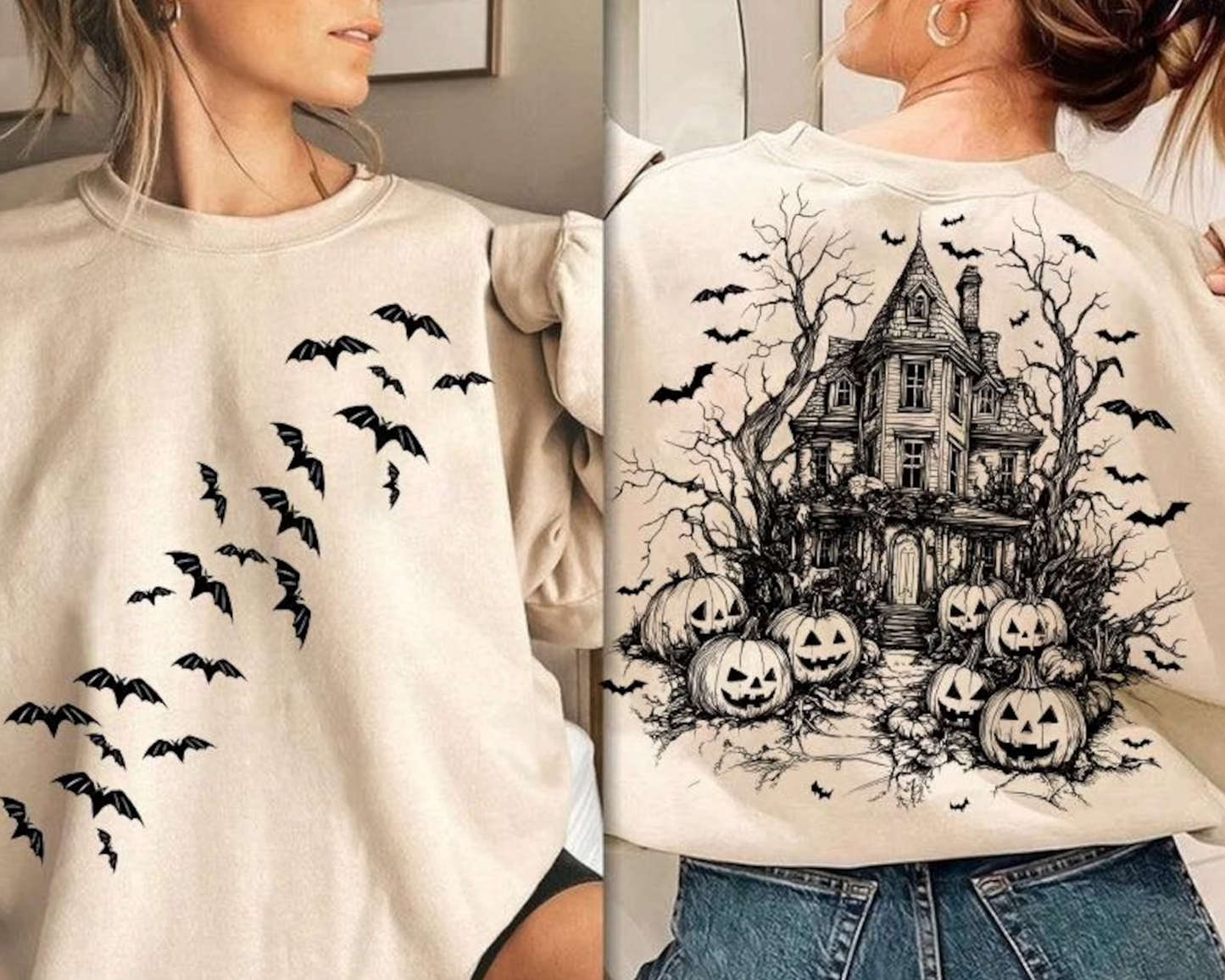 Front and Back Halloween Sweatshirt/Gildan or Bella Canvas