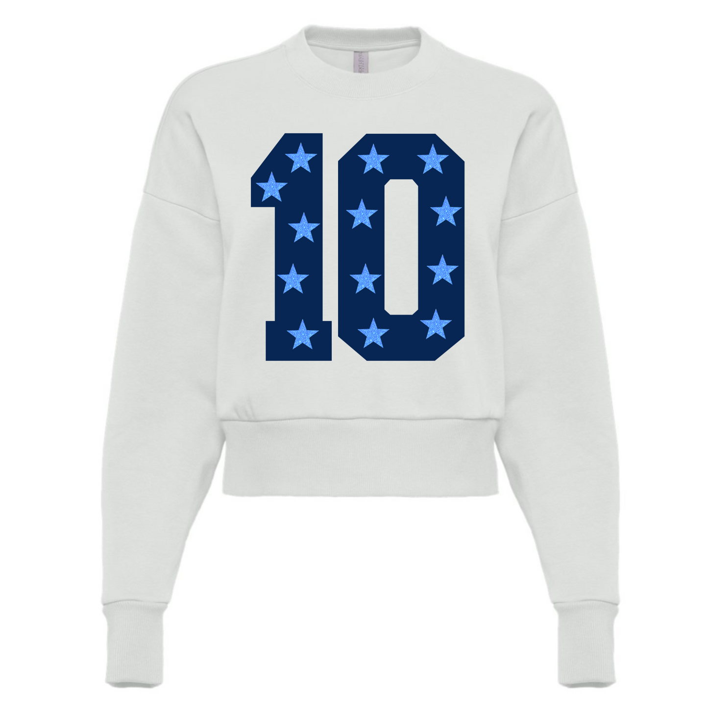 CROPPED Custom Number School Colors Sports Sweatshirt -(Lots of Color Options) Football/Soccer/ Volleyball/ Baseball/ Softball Mom Sweatshirt with Number -Faux Glitter Stars