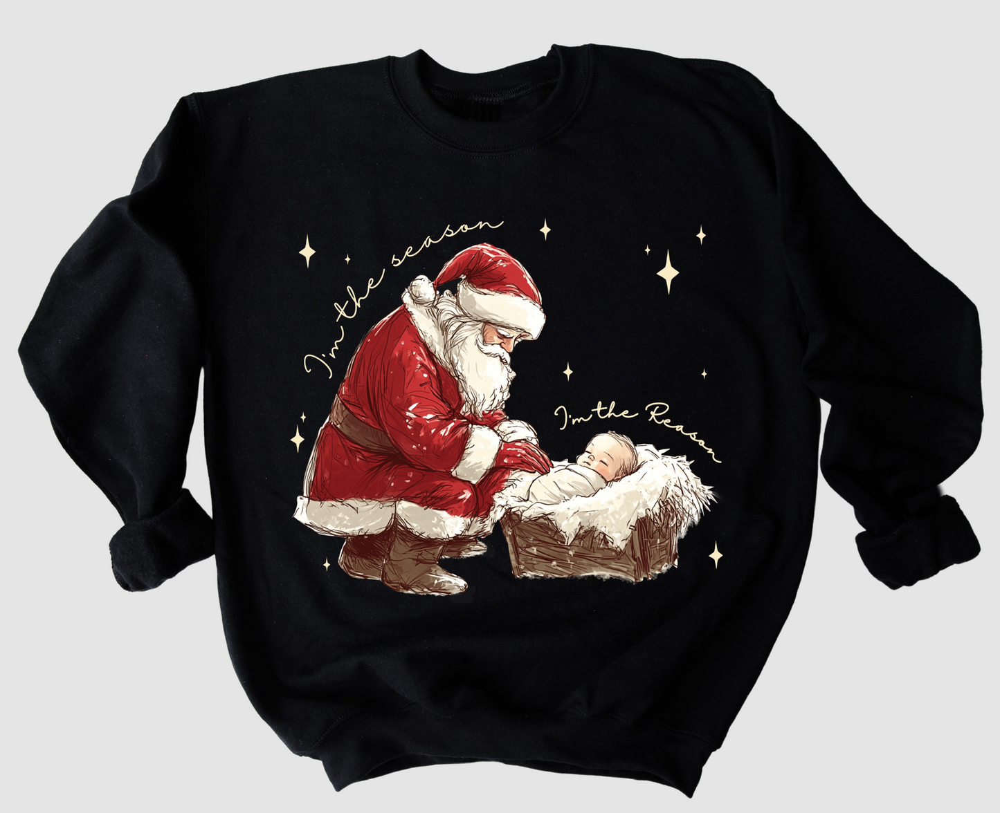 Black The Reason for the Season Christmas Sweatshirt - Adult Sizes - Gildan or Bella Canvas/ Religious Sweatshirt