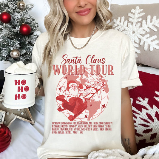 Bella or Comfort Colors Santas World Tour Ivory Dust Tee/ Super Cute Christmas Shirt