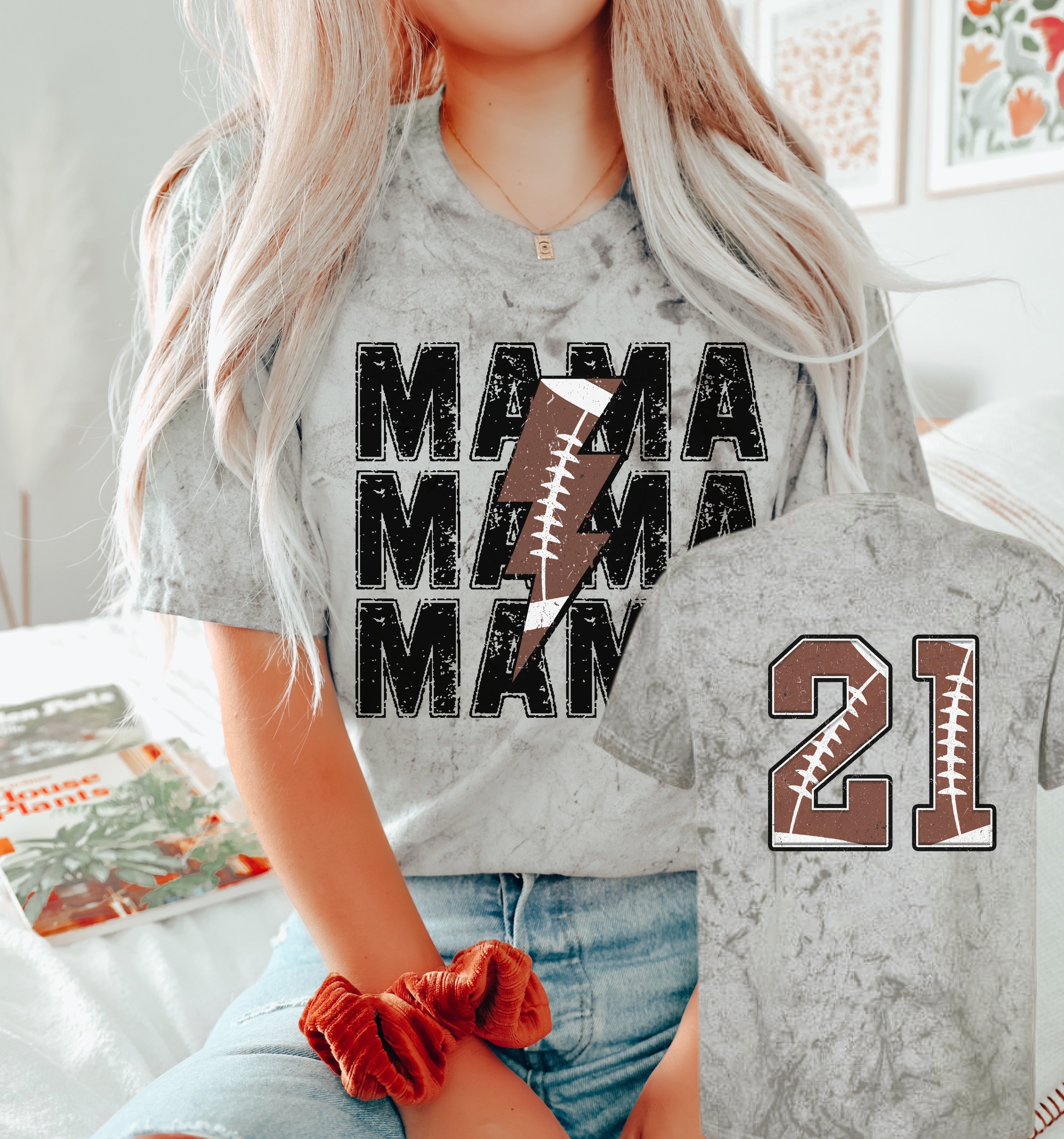 Comfort Colors Color Blast Football Mama Lightning Bolt Tee