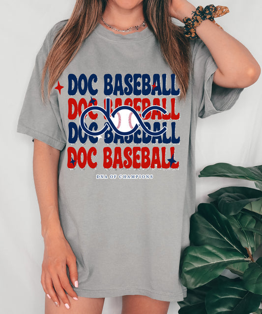 Comfort Colors DOC Baseball Stacked Tee/ Youth and Adult Sizes - Red/Blue