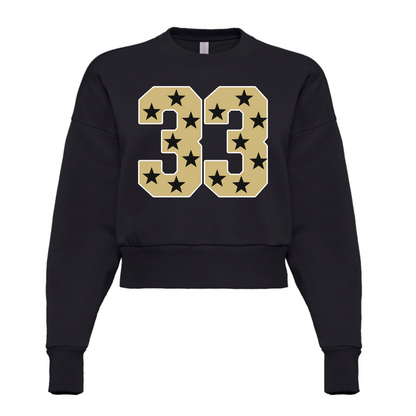 CROPPED Custom Number School Colors Sports Sweatshirt -(Lots of Color Options) Football/Soccer/ Volleyball/ Baseball/ Softball Mom Sweatshirt with Number -Faux Glitter Stars