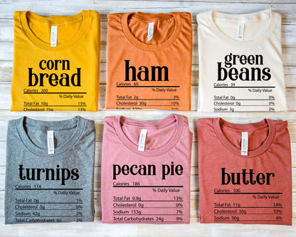 Family Thanksgiving Group Shirts/ Nutrition Label/ Customizable