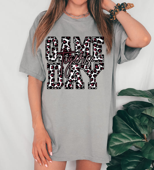 Game Day Leopard Maroon Tigers - Comfort Colors or Bella Canvas Youth and Adult Sizes