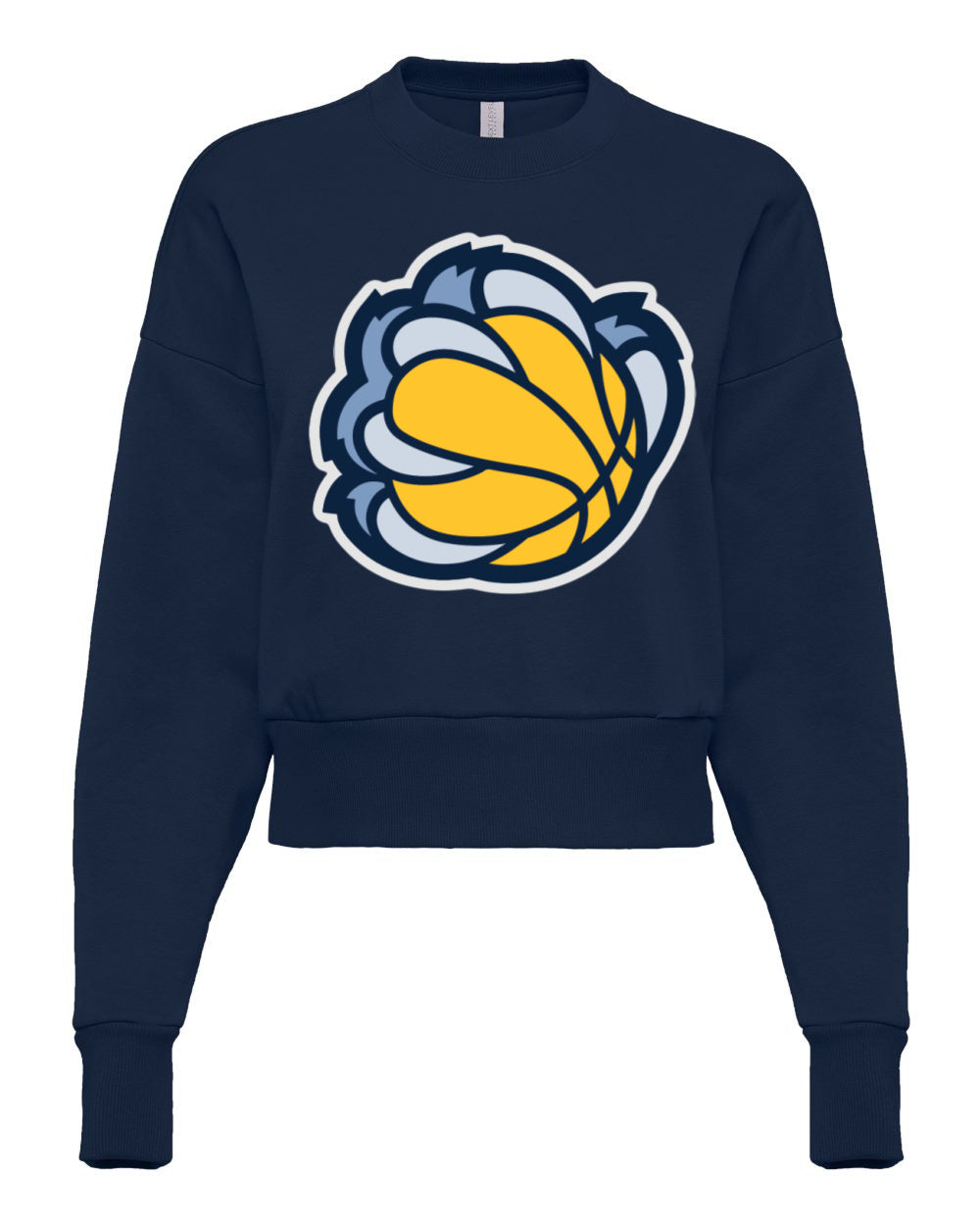 Navy Cropped Balloon Drop Sleeve Grizzlies Claw Sweatshirt/ Adult Memphis Basketball Sweatshirts/ Grizz Sweatshirt