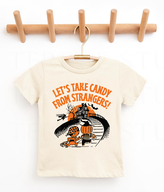 Bella Canvas Brand Let's Take Candy From Strangers Halloween Shirt  -  Adult and Youth Sizes