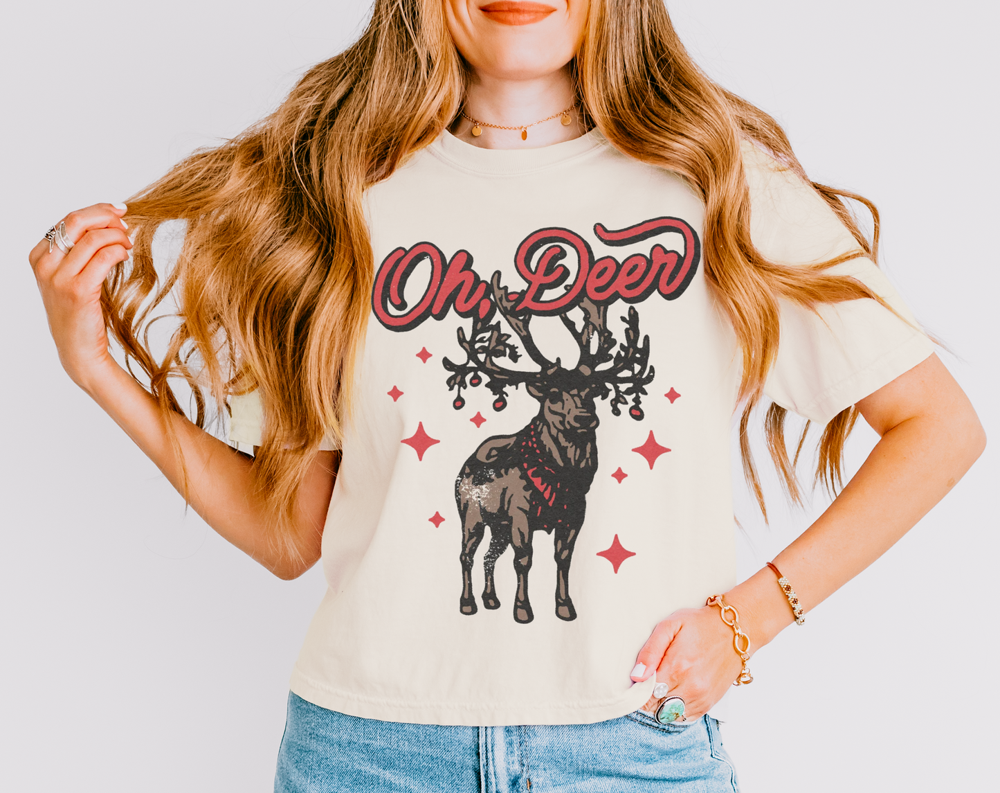 Cropped Comfort Colors Oh Deer Christmas Shirt