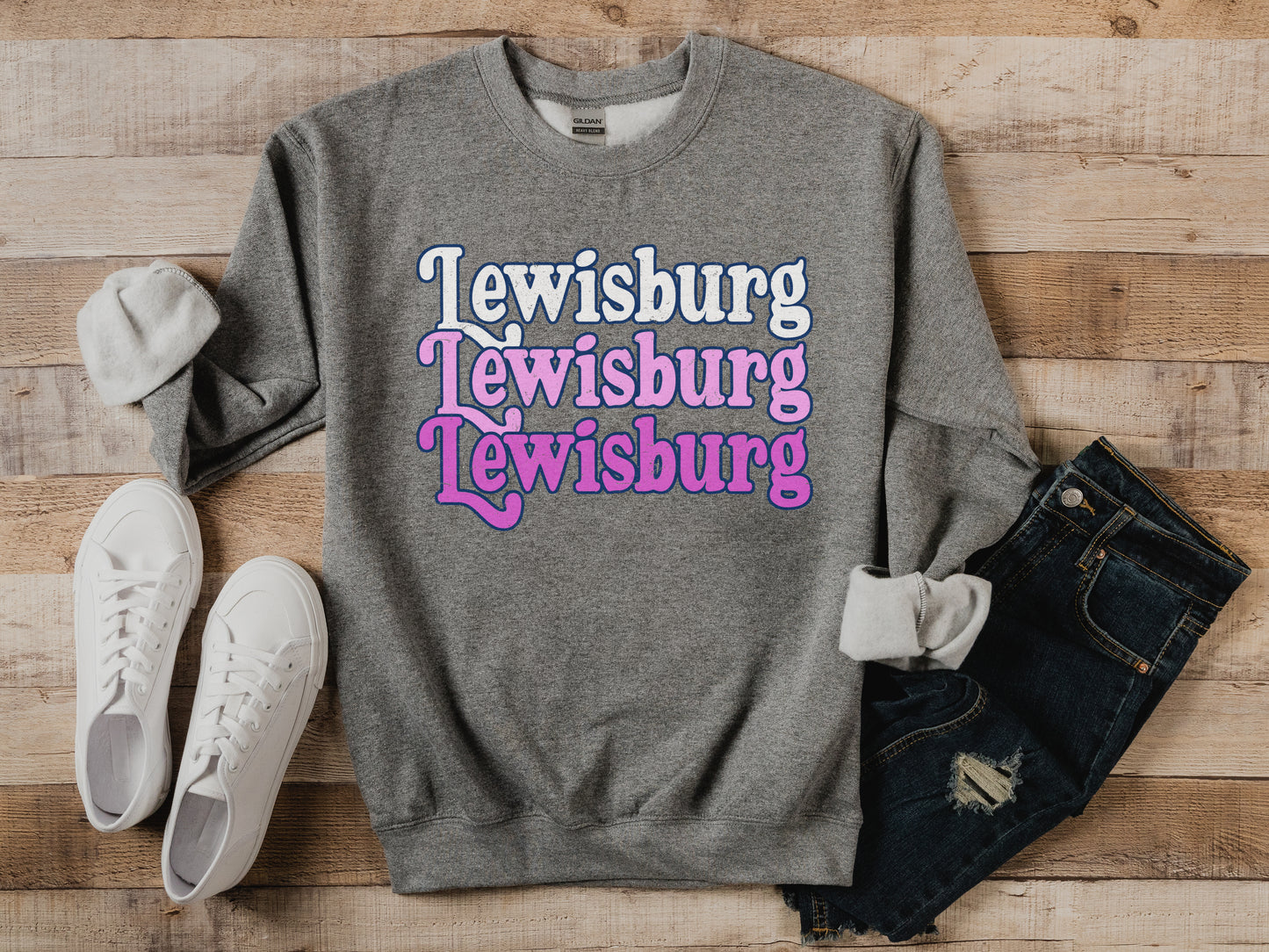 Lewisburg Stacked Sweatshirt - In Gildan or Bella Canvas