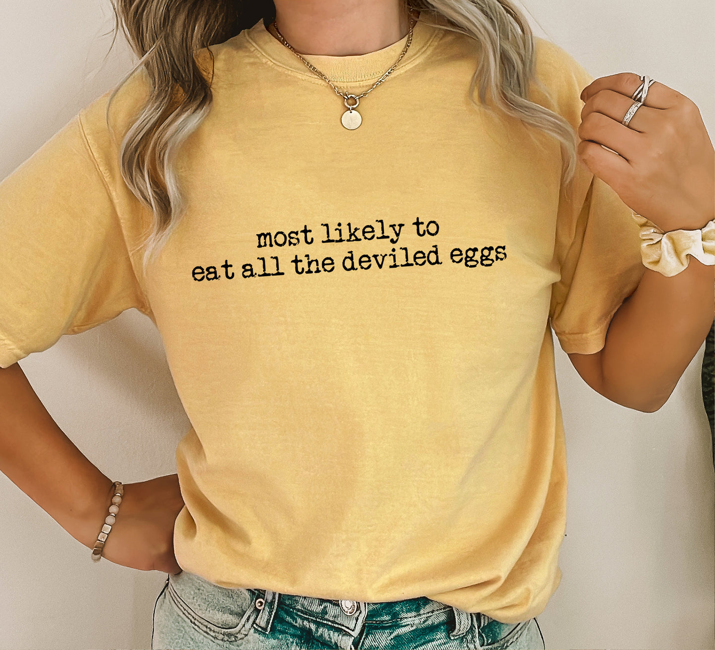 Mustard Comfort Colors Most Likely To Eat All The Deviled Eggs  Fall Tee/ Quality Retro Tee /Adult Sizes