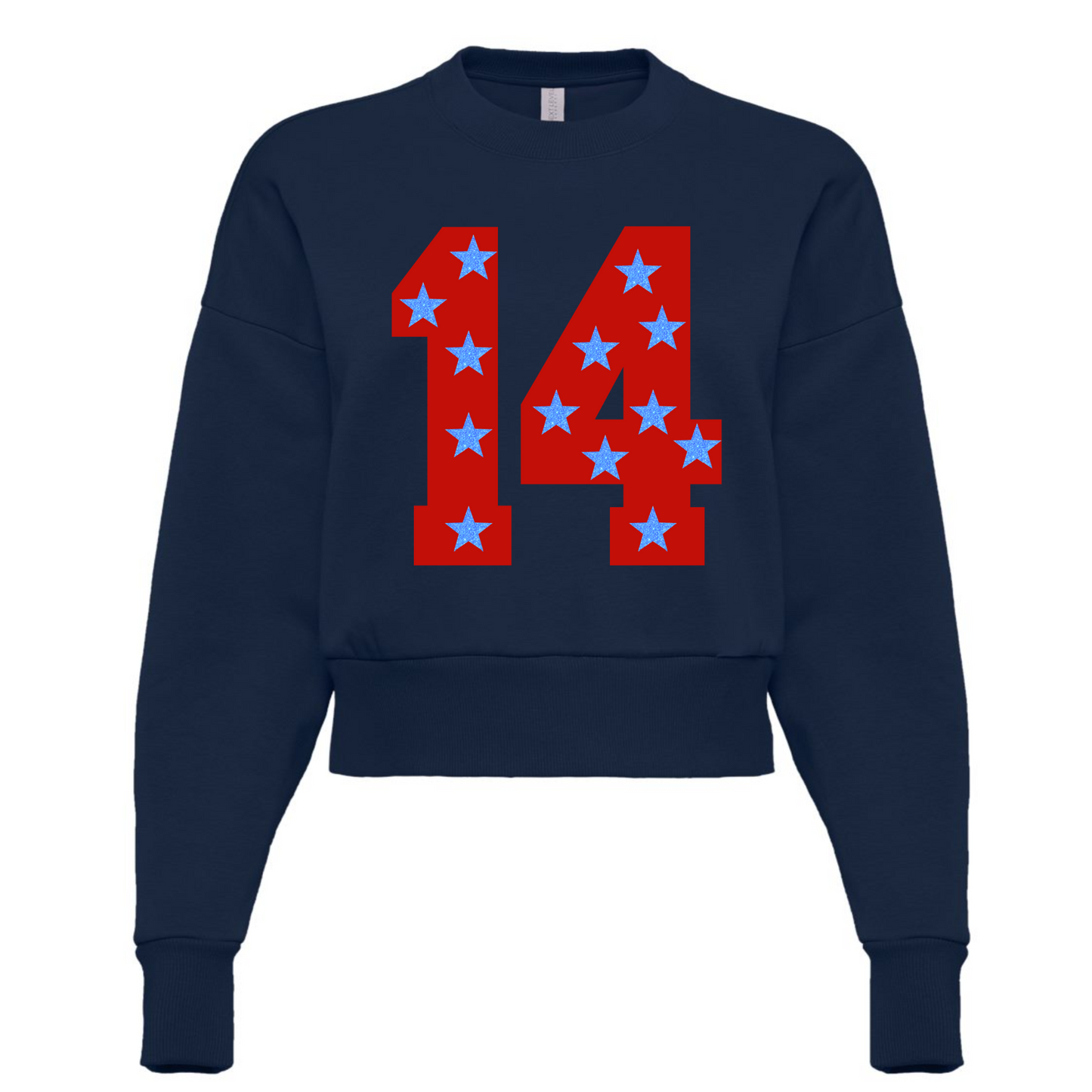 CROPPED Custom Number School Colors Sports Sweatshirt -(Lots of Color Options) Football/Soccer/ Volleyball/ Baseball/ Softball Mom Sweatshirt with Number -Faux Glitter Stars