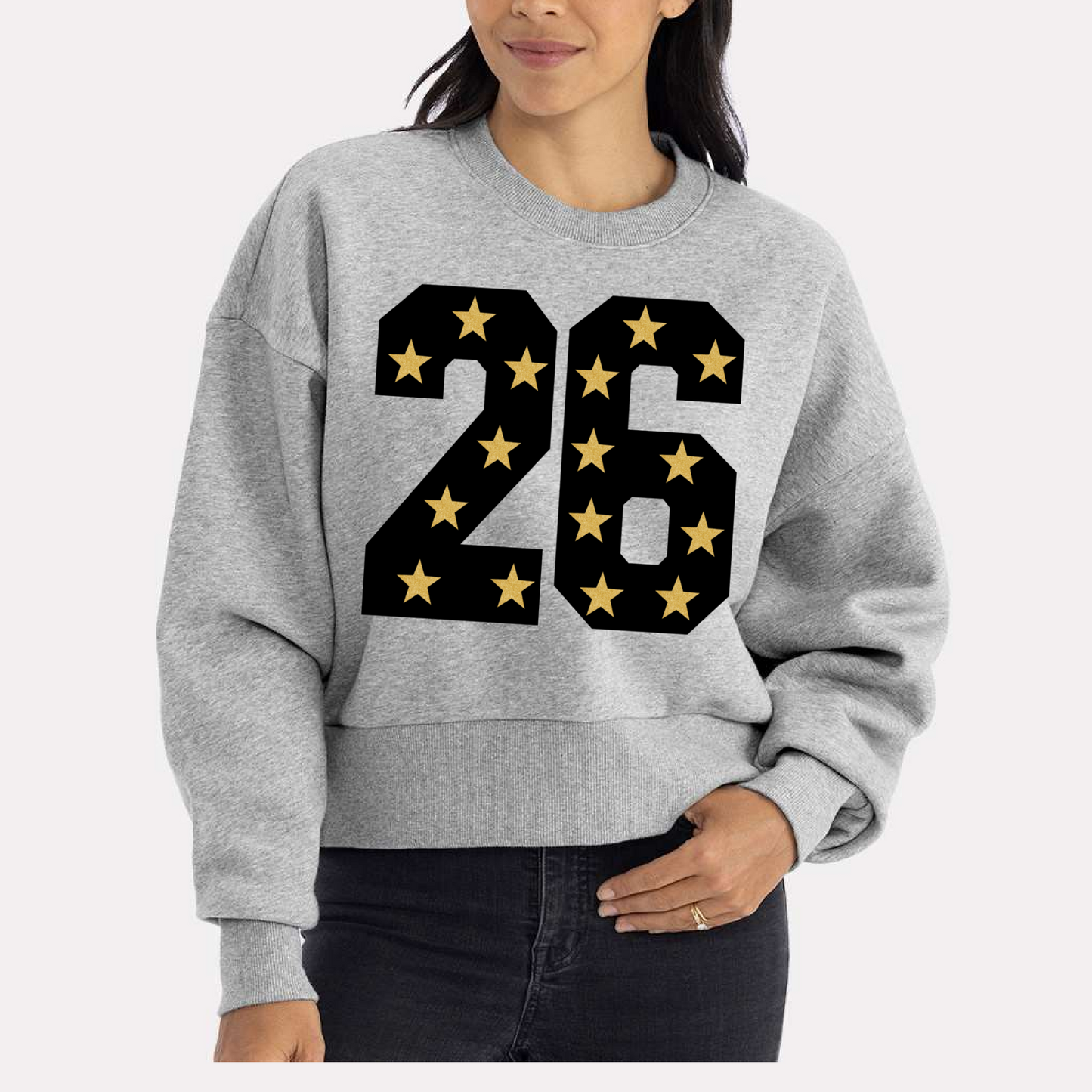 CROPPED Custom Number School Colors Sports Sweatshirt -(Lots of Color Options) Football/Soccer/ Volleyball/ Baseball/ Softball Mom Sweatshirt with Number -Faux Glitter Stars