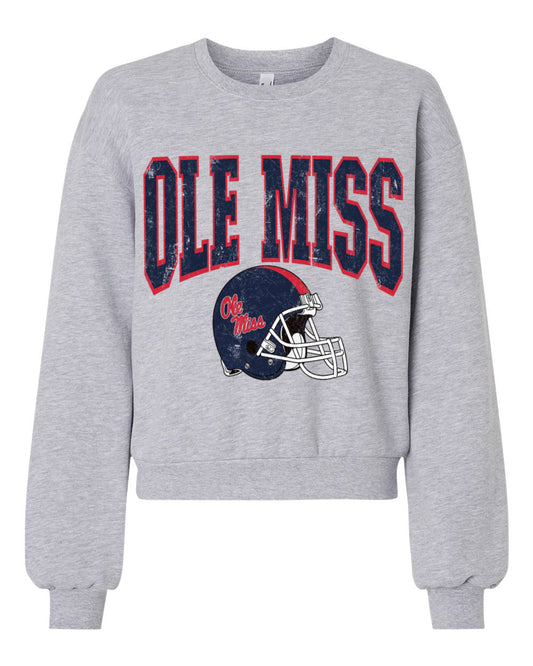 Cropped Sweatshirt - Ole Miss Football Helmet Sweater Adult Sizes/ Spiritwear Sweatshirt