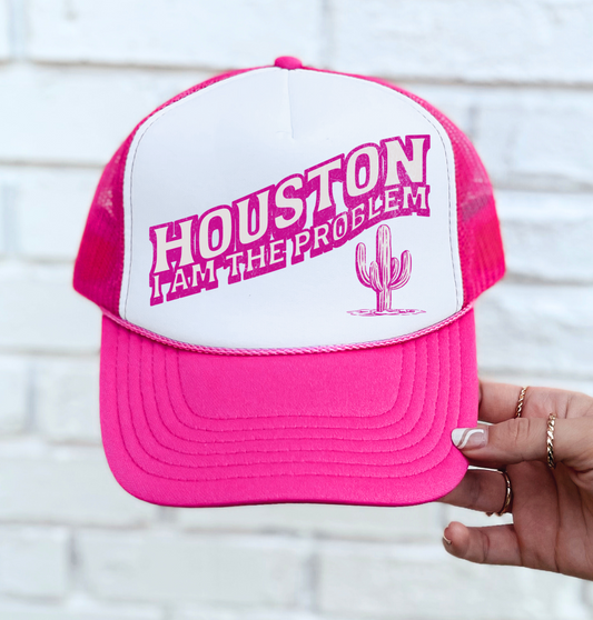 Pink Houston I Am The Problem (With Cactus) Western Trucker Cap/ Girls Trip Hat/ Vacation Hat/ Concert Hat (Copy)