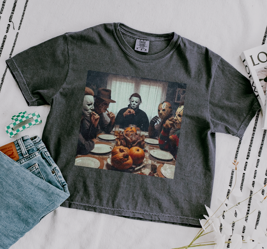 Comfort Colors Halloween Characters Dinner CROPPED Tee/ Adult Shirt/ Horror Movie