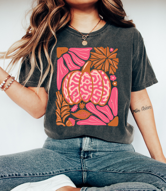 Pepper Comfort Colors Or Bella Canvas Retro Daisy Pumpkin Floral Fall Tee/ Quality Retro Tee / Youth and Adult Sizes