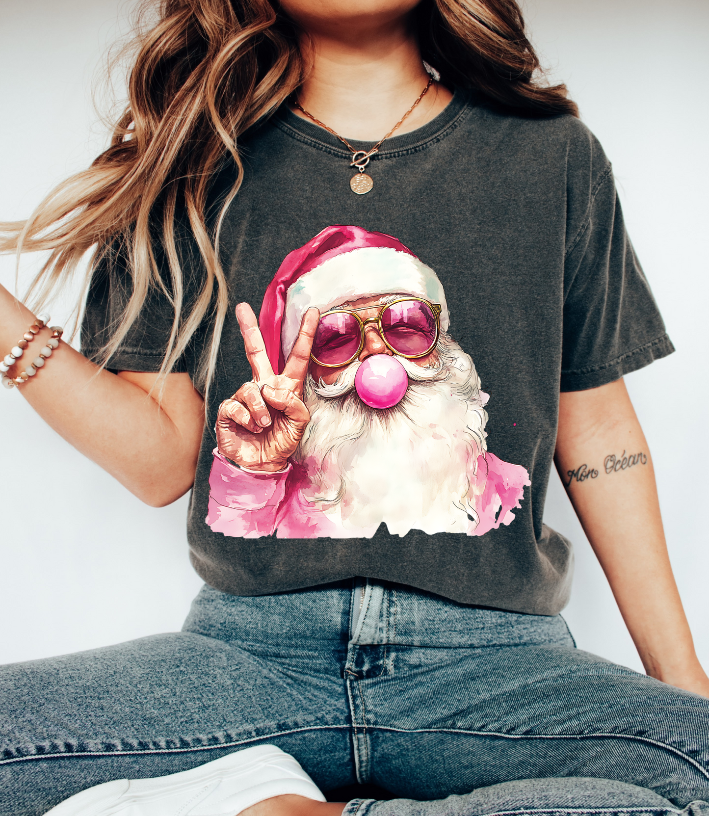 Pepper Bella or Comfort Colors Merry Christmas Santa Bubble Gum Tee/ Short Sleeve Options