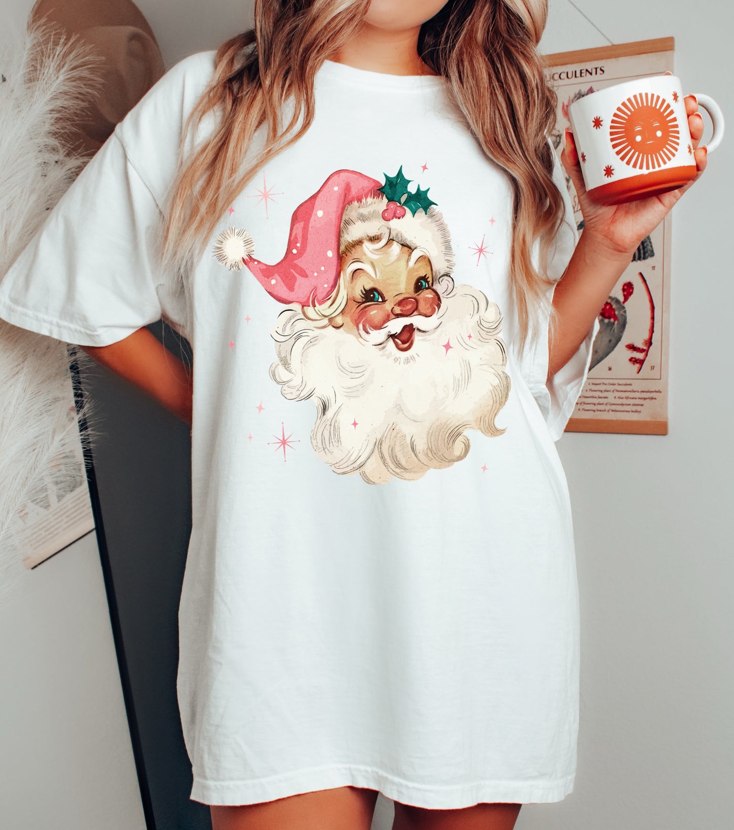 Bella or  Comfort Colors Christmas Pink Santa Tee/ Retro Santa Shirt