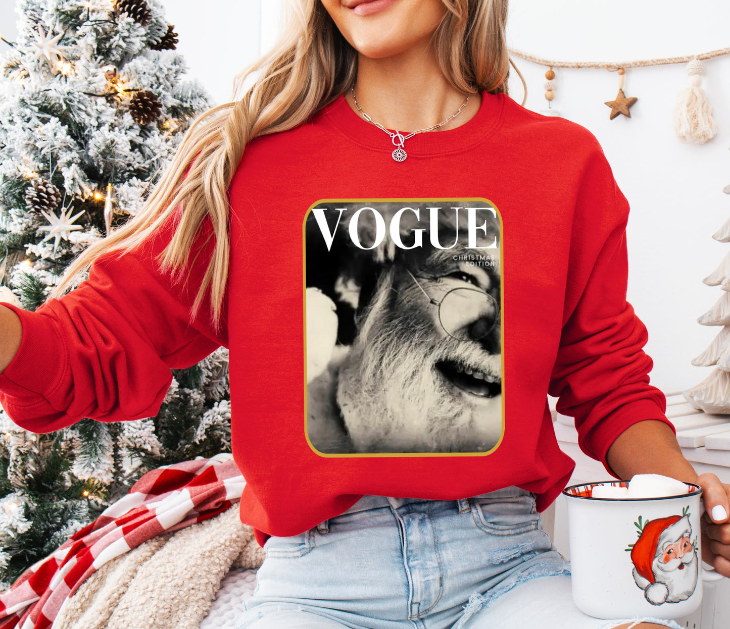 Luxe Santa Gildan or Bella Christmas Sweatshirt/ Direct To Film Transferred Faux Glitter Sweatshirt/ Youth and Adult Sizes