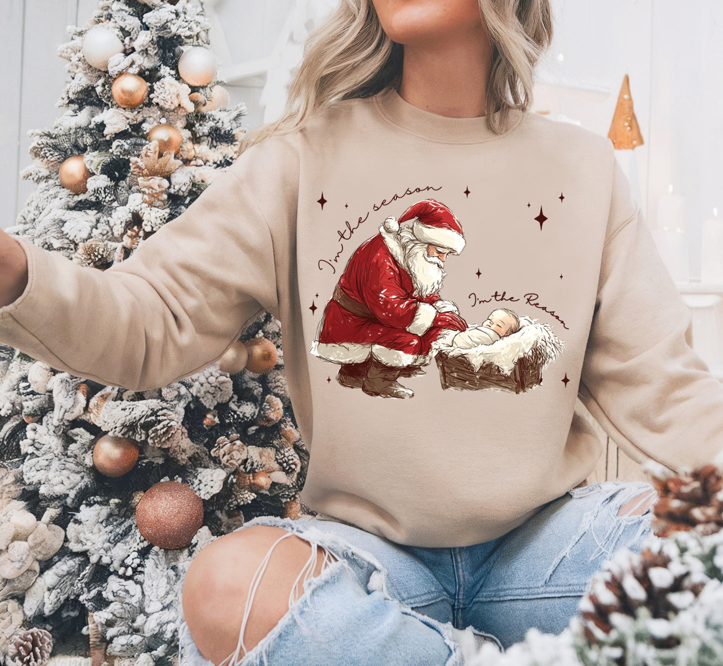 Sand The Reason for the Season Christmas Sweatshirt - Adult Sizes - Gildan or Bella Canvas/ Religious Sweatshirt