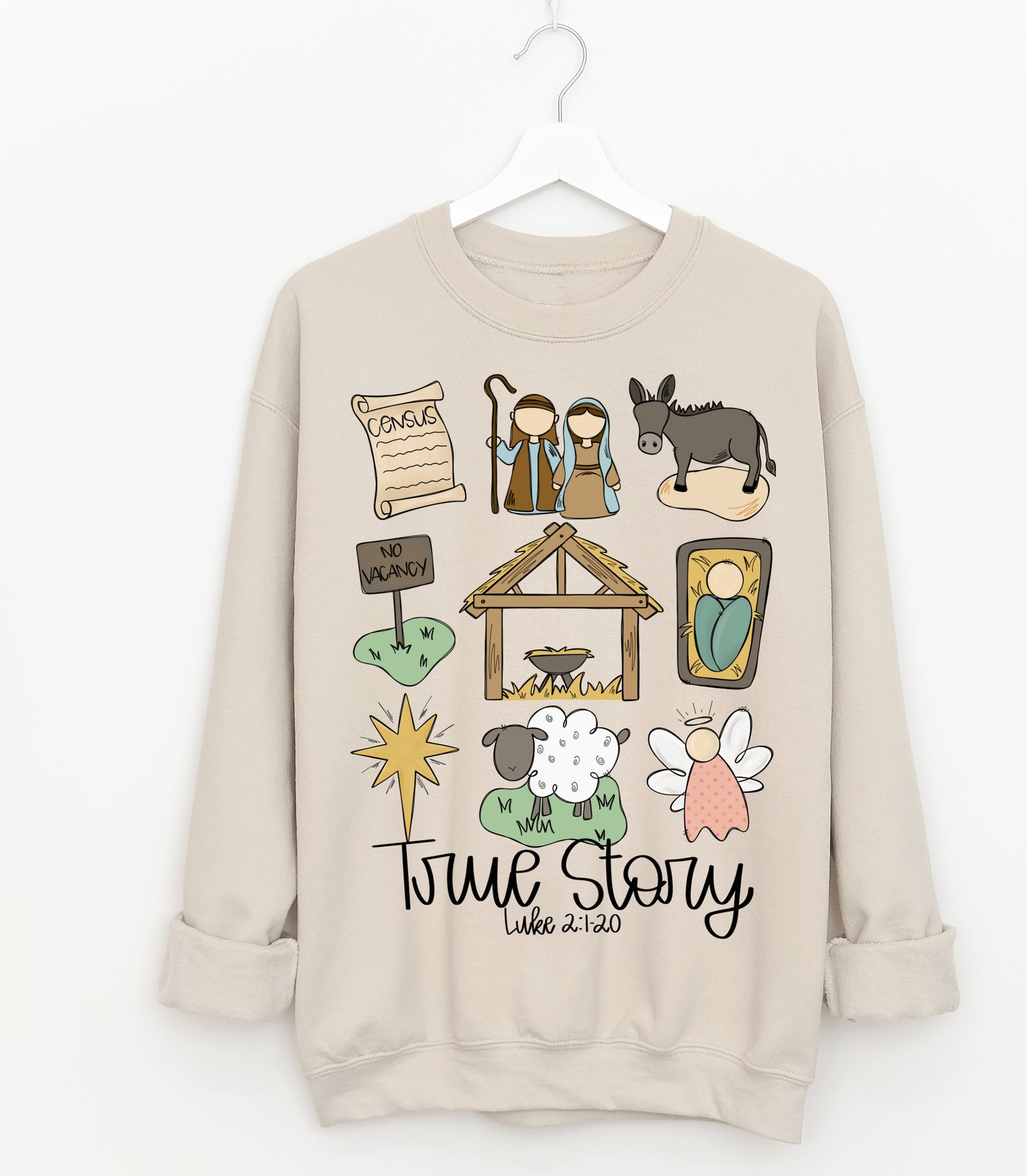 Sand True Story Nativity Christmas Sweatshirt - Adult Sizes - Gildan or Bella Canvas