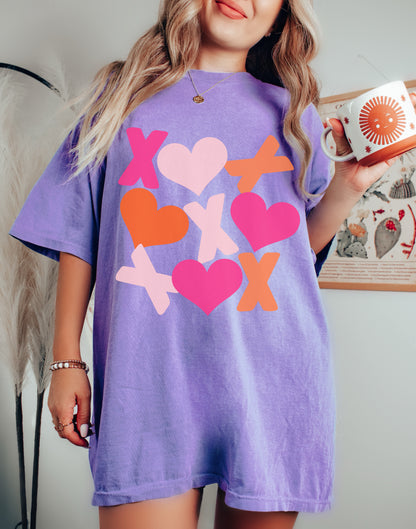 Bella or Comfort Colors XOXO - Hearts and X's Valentines Day Retro Unisex Shirt/ Valentine's Shirt/ Valentines Day Tee