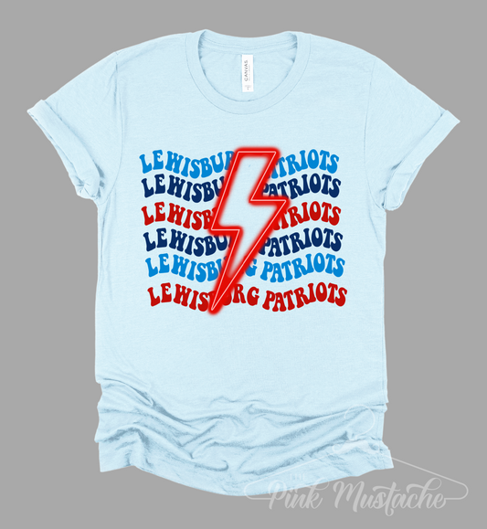 Lewisburg Patriots Lightning Retro Design Unisex Shirt / Toddler, Youth, and Adult Sizes/ Lewisburg -Desoto County Schools / Mississippi School Shirt