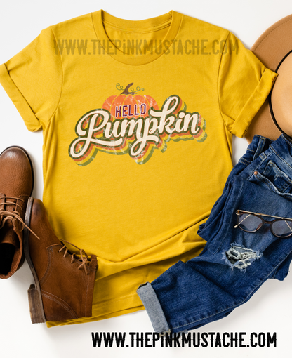 Hello Pumpkin Retro Fall Shirt/ Boutique Bella Canvas  Tee/ Fall Layering Tee / Teachers Tee Youth and Adult Sizing