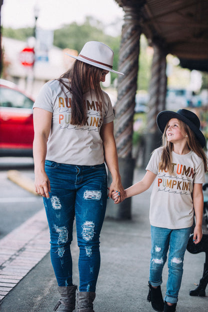 Autumn Leave Pumpkins Please- Mommy and Me Shirts - FALL Tee/ Bella Canvas / Fall Layering Tee / Teachers Tee