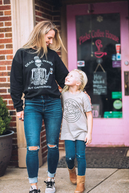 Dead Inside But Caffeinated Halloween Skull Funny Mom Life Sweatshirt / Fall Tees/ Mom Life Sweatshirt