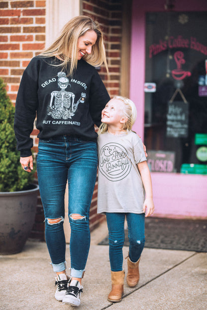 Dead Inside But Caffeinated Halloween Skull Funny Mom Life Sweatshirt / Fall Tees/ Mom Life Sweatshirt