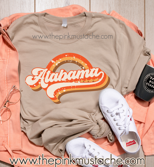 Custom State Retro Tees - Alabama - Rainbow Retro Tees/ Bella Canvas Tee