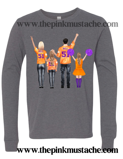 Custom Cheer Mom and Family Watercolor Football Long Sleeve Bella T-Shirts/ Unisex sized Bella Canvas Shirts