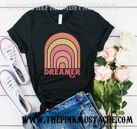 Dreamer Retro Bella Canvas Softstyle Tee/ Retro Tee/ Dreamer Rainbow Retro Shirt