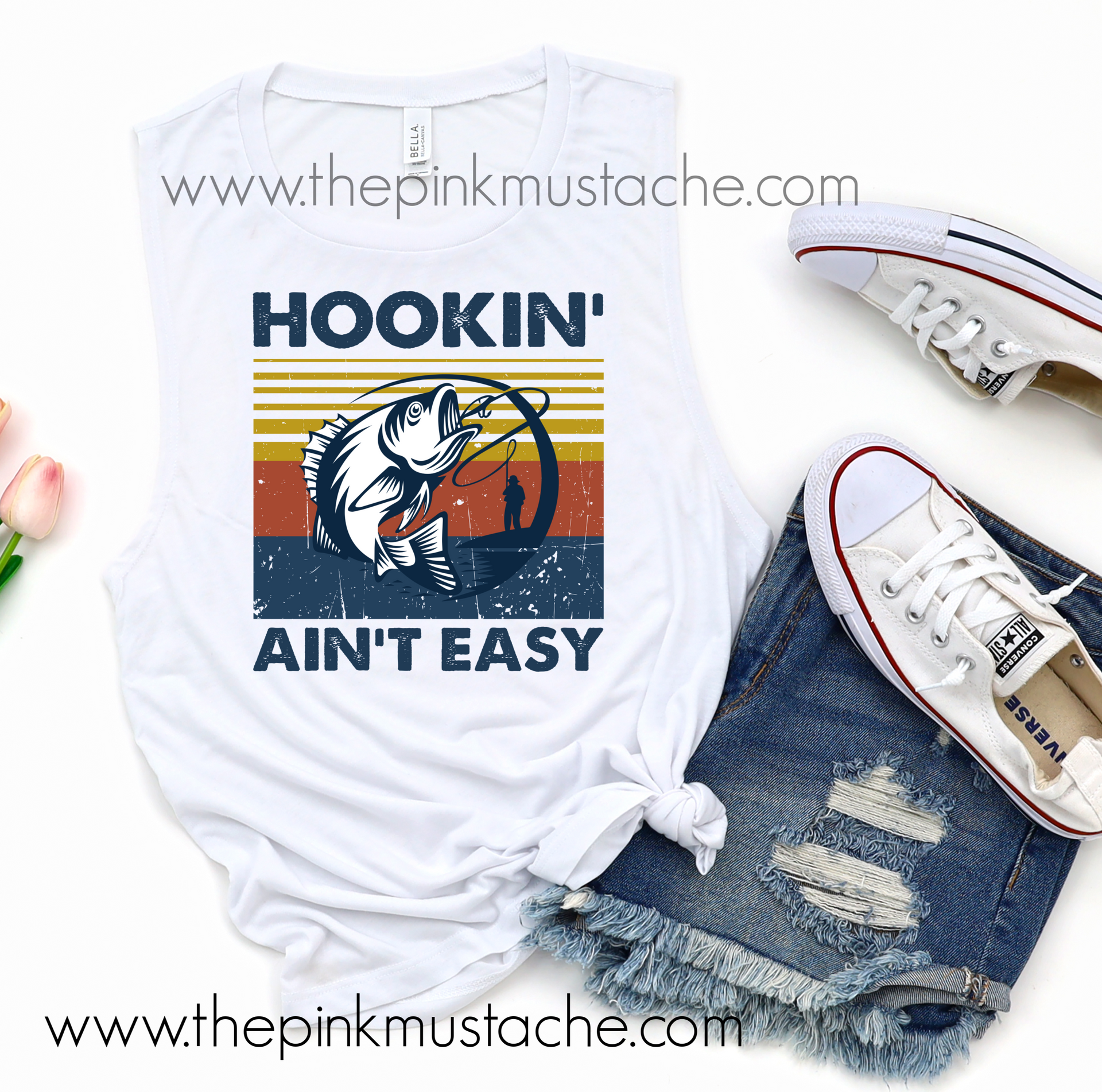 Hookin' Ain't Easy Funny Fishing Shirt Mens and Womens Cut Muscle Tank / Muscle Tank Top / Mens or Womens Cut Tank Available/ Fishing Tank 3XL / Men's